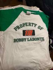 Vintage Nascar Shirt  Adult Mens Large White Green  Short Sleeve Bobby LaBonte