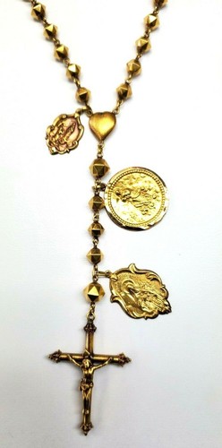 Beautiful Cross Gold Necklace Rare 18k Yellow Chain Our Lady of Fátima 16' Inch - Picture 3 of 7