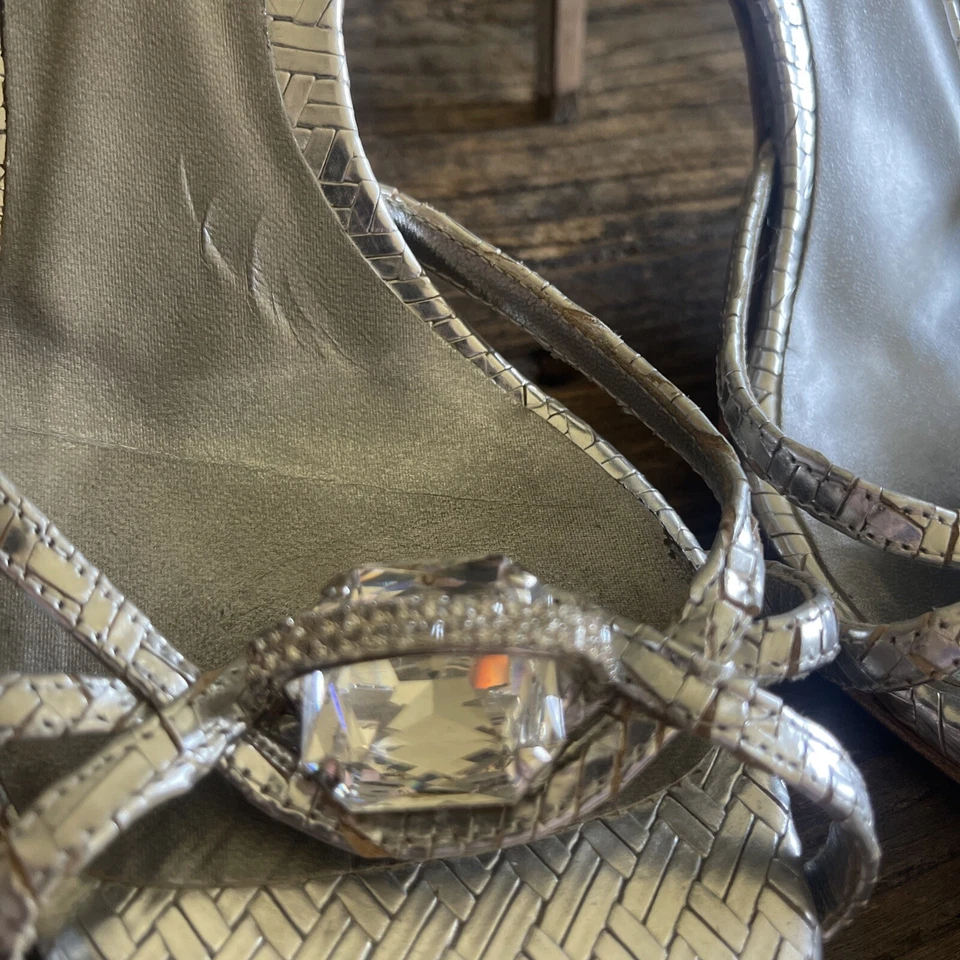 MARY NORTON Metallic Silver Crystal Jeweled Pump Sling back Heel Pump 7.5 37.5 - Image 4 of 4