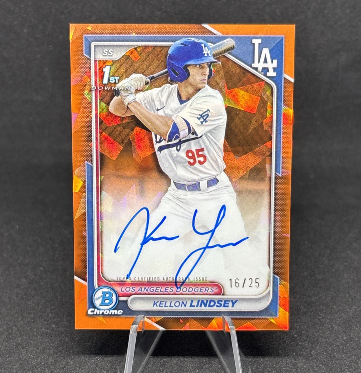 2024 Bowman Draft Sapphire Kellon Lindsey 1st Chrome Orange Auto /25 #CPA-KL