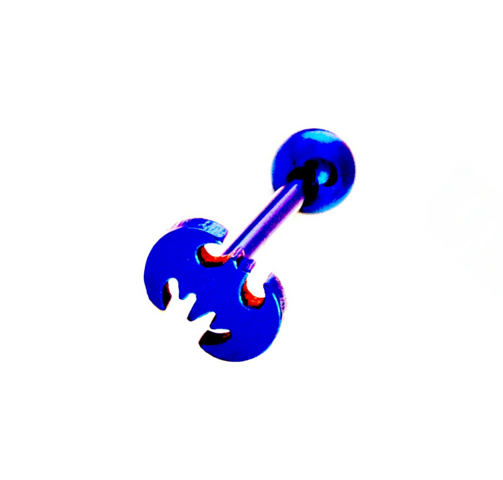Batman Logo Tongue Barbell Blue Anodized Surgical Steel Body Piercing Bar 14g