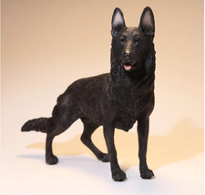 7.4" China collection resin Pure black German Shepherd Dog model statue