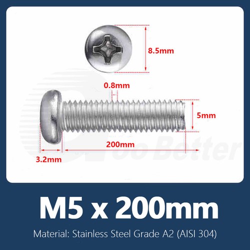 M5 Phillips Pan Head Machine Screw Bolt DIN 7985 A2 Stainless Steel 6mm - 200mm - Picture 47 of 47