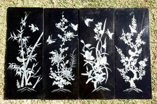 4 plaques panneaux anciens bois laqué nacre Asie Vintage Chinese plaques pearl