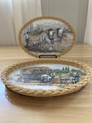 Vtg Imperial Melamine Base Tray & Hanging 2 Piece Horse English Country Cottage - Picture 2 of 14