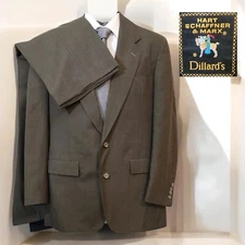 Hart Schaffner Marx 2 Piece Suit Mens 40L 36X32 Brown Microcheck Plaid Wool 