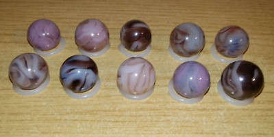 10 Vintage Champion Agate Lavender Pink Blue Brown Opalescent Swirl 5/8'' Marbles