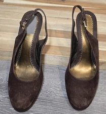 Liz Claiborne Lora Women's Brown Leather/Suede Slingback Heels Size 8M
