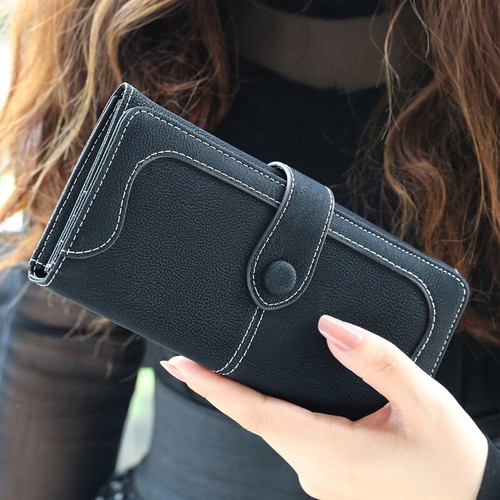 Billetera Cartera Larga De Gamuza Para Mujer De Mate Tarjeta Con Botón | eBay