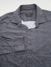 Mens Medium Bugatchi Uomo Shaped Fit LS stretch performance gray button shirt