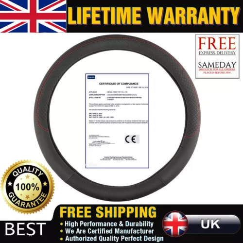 38CM CAR STEERING WHEEL COVER PROTECTOR UNIVERSAL BLACK PERFORATED PU LEATHER
