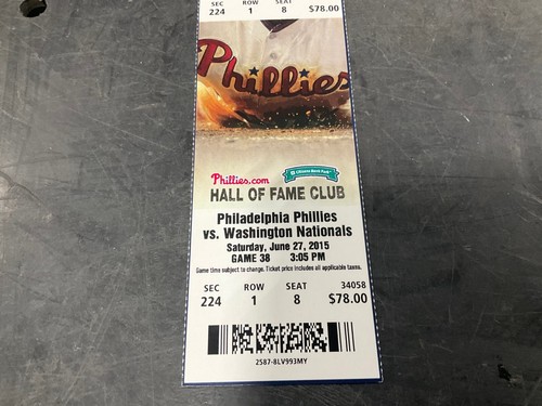 Phillies Ticket Raffle PHILLIES 2015 TICKET STUB 6/26/15-6/27/15-6/28/15 VS NATIONALS | eBay