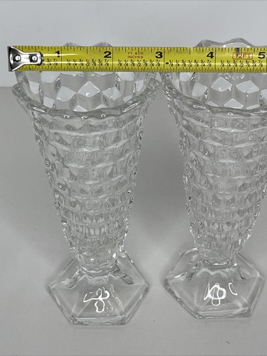 VTG Fostoria American Clear 6" Footed Bud Vase 763 Flared Hex Parfait Glass PAIR - Picture 7 of 7
