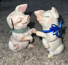 Two Little Pig Figurines. Cute. One With Teal Bow The Other With Blue Bow. 4  