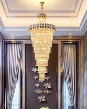 LUXURY LED crystal chandelier villa living room stair hanging lamp Lobby light C