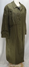 Vintage Totes Womens Sz 14 Raincoat 80s Olive Oversized Long Trench Lined Coat