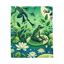 Velveteen Plush Blanket Enchanting Frogs Lily Pads