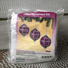 Herrschners Sunrise Patchwork Purple Sequins Beaded Christmas 3 Ornaments Kit