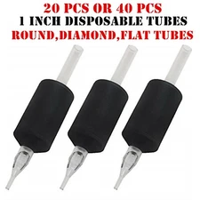 20/40 PCS 1 Inch 25MM Tattoo Disposable Tube Clear Tips: Round, Flat, Diamond