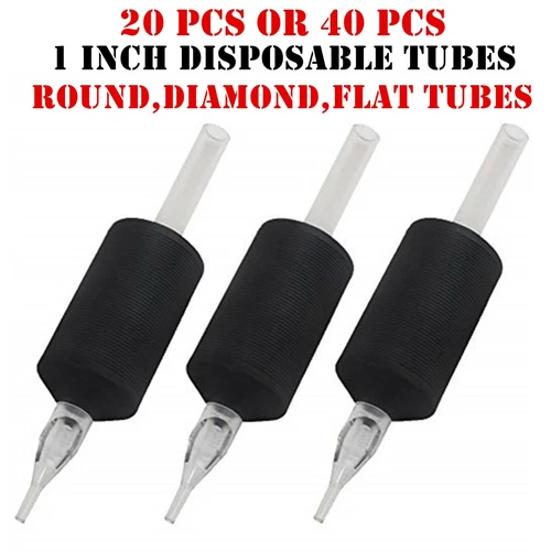 20/40 PCS 1 Inch 25MM Tattoo Disposable Tube Clear Tips: Round, Flat, Diamond - product listing photo