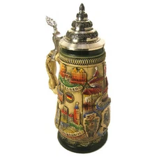 Collectable LTD German Lidded Beer Stein. Hand-painted City Scenes