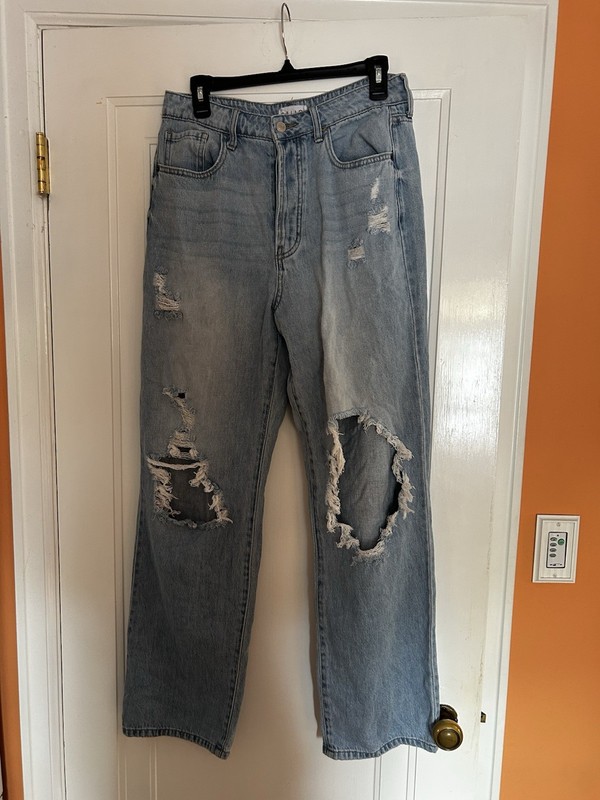 Cello Women's Distressed Light Blue Denim Jeans Button Zip 5-Pocket