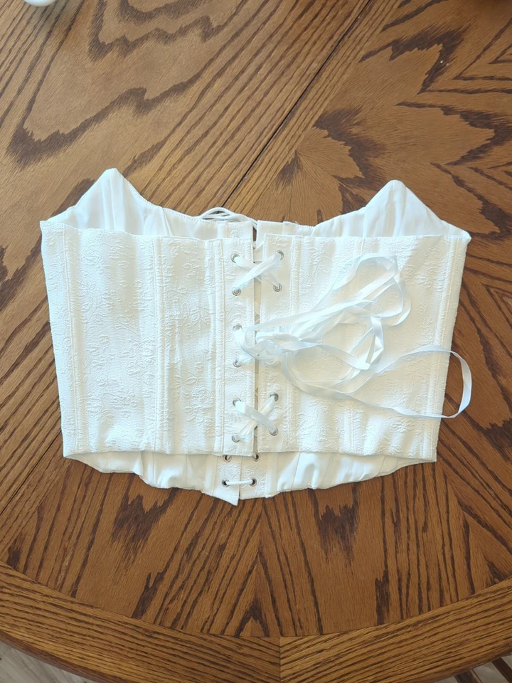 Corsé con cordones para mujer en la parte delantera y trasera de encaje blanco, talla XL Foto 2 de 3