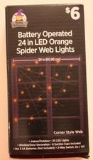 24 in LED Orange Spider Web Lights Battery Operated Halloween 20 LED Indoor