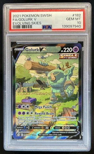 2021 Pokemon SWSH Evolving Skies Golurk V #182/203 PSA 10 GEM MINT