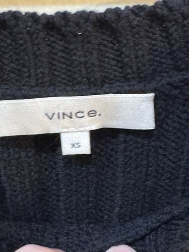 VINCE Black Ribbed Rib Knit Long Sleeve Crewneck Sweater Pullover Size XS - Picture 6 of 12