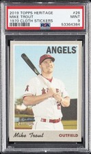 2019 TOPPS HERITAGE 1970 CLOTH STICKERS #26 MIKE TROUT PSA 9