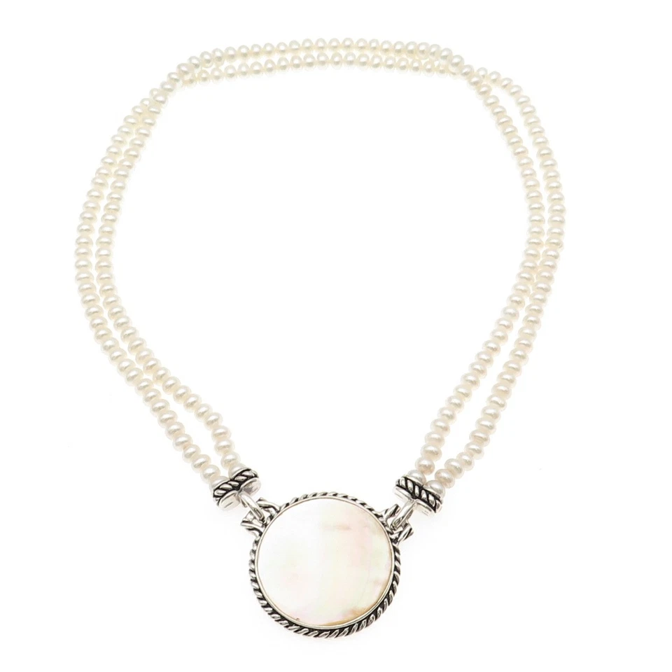 Honora 925 Sterling Silver Real Pearl & MOP Beaded 2-Strand Necklace 16" - Image 3 of 4