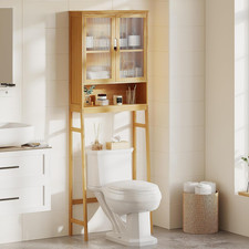Bamboo Over Toilet Storage Cabinet with Adjustable Shelves  Double Doors