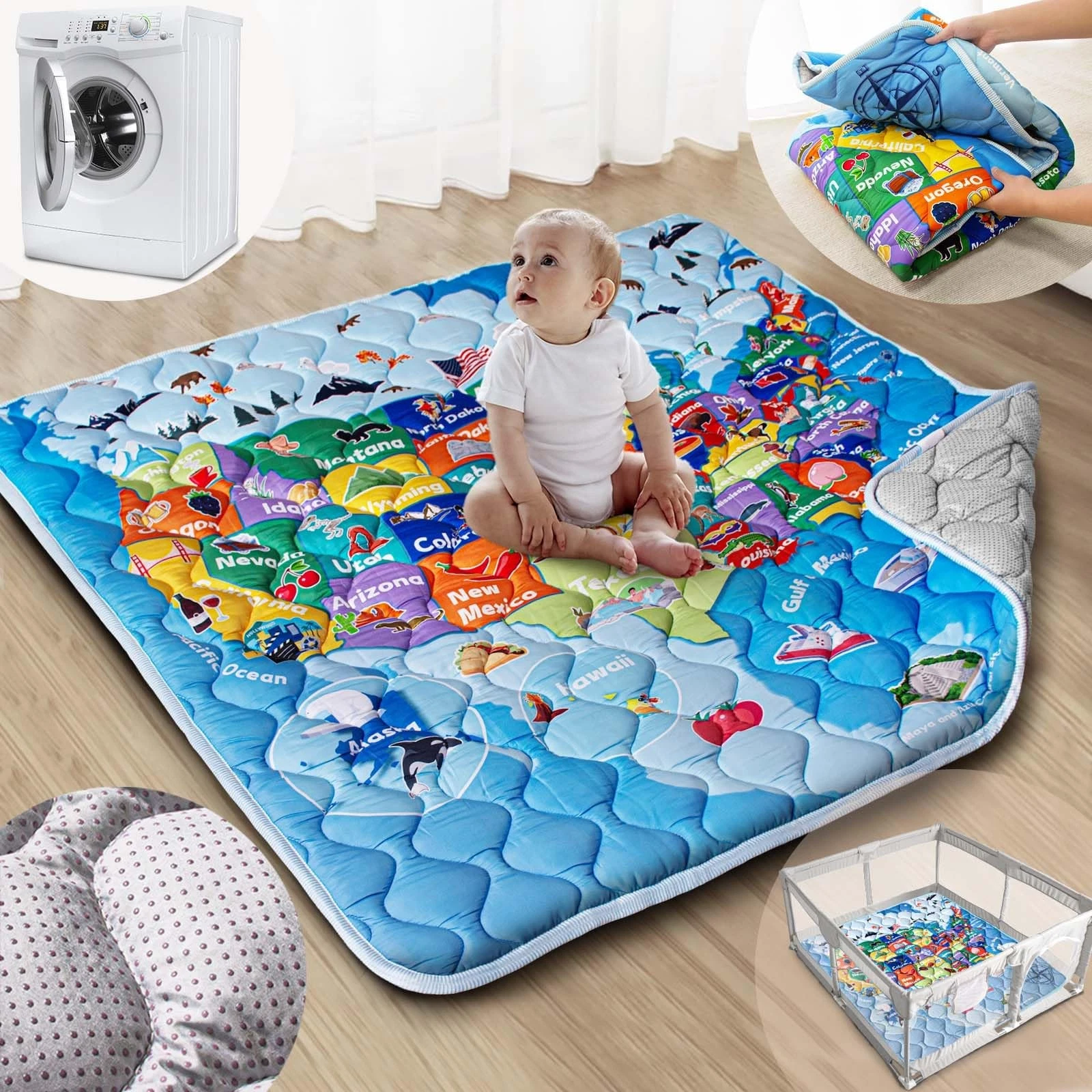 Baby Play Mat, 50x50 Playpen Mat with Super Soft Touch, Thick Activity Mat wi...
Opens in a new wind