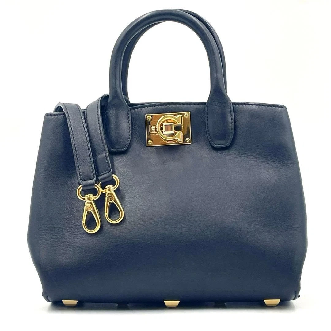 Ferragamo 90s Vintage Gold and Navy Mini Backpack Style Handbag Salvatore Ferragamo Navy Leather Hand Bag 2way - Etsy main image 2
