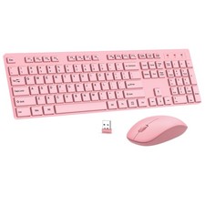 Wireless Keyboard and Mouse Combo, Silent Full Size Cordless USB Keyboard Mou...