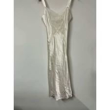 Vtg 90s Victorias Secret S Gold Label Ivory Satin Lace Maxi Nightgown Slip Dress
