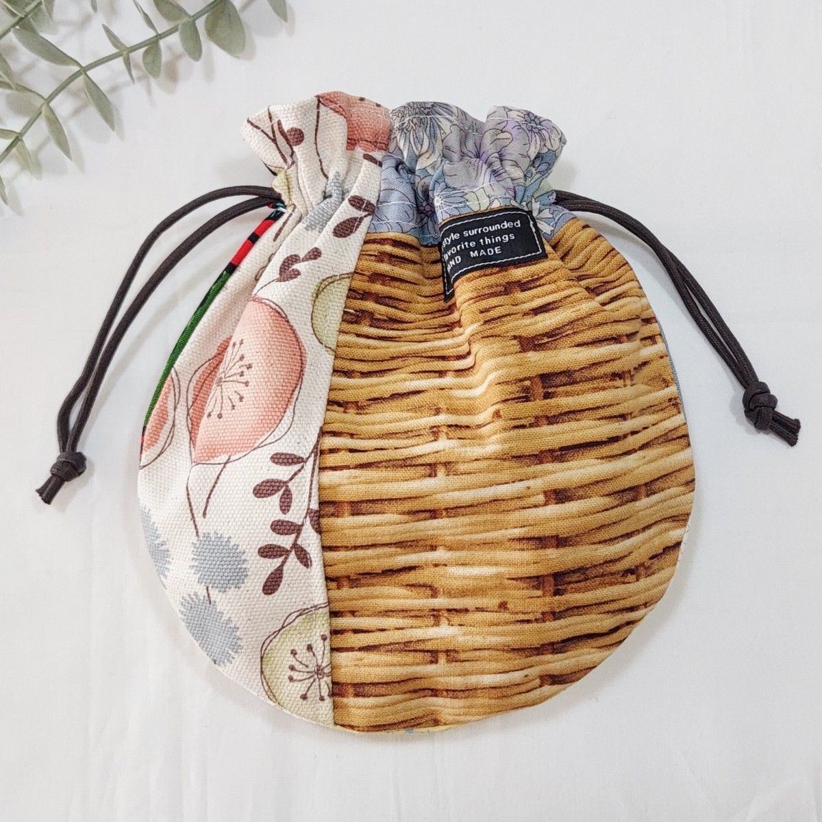 Patchwork Drawstring Bag Kinchaku Drawstring Acce… - image 3