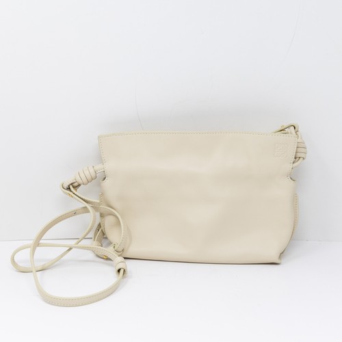 Loewe Flamenco Mini Convertible Shoulder Clutch Bag Purse Nappa Leather Sea Salt