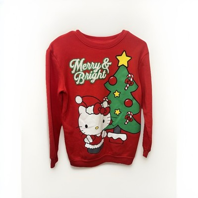 Hello Kitty Christmas Sweatshirt Kids Girls Size XL Red Merry & Bright Shirt G 