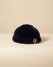 Vintage 1950s Navy Blue Velvet Cocktail Hat Rhinestone Pearl Accent