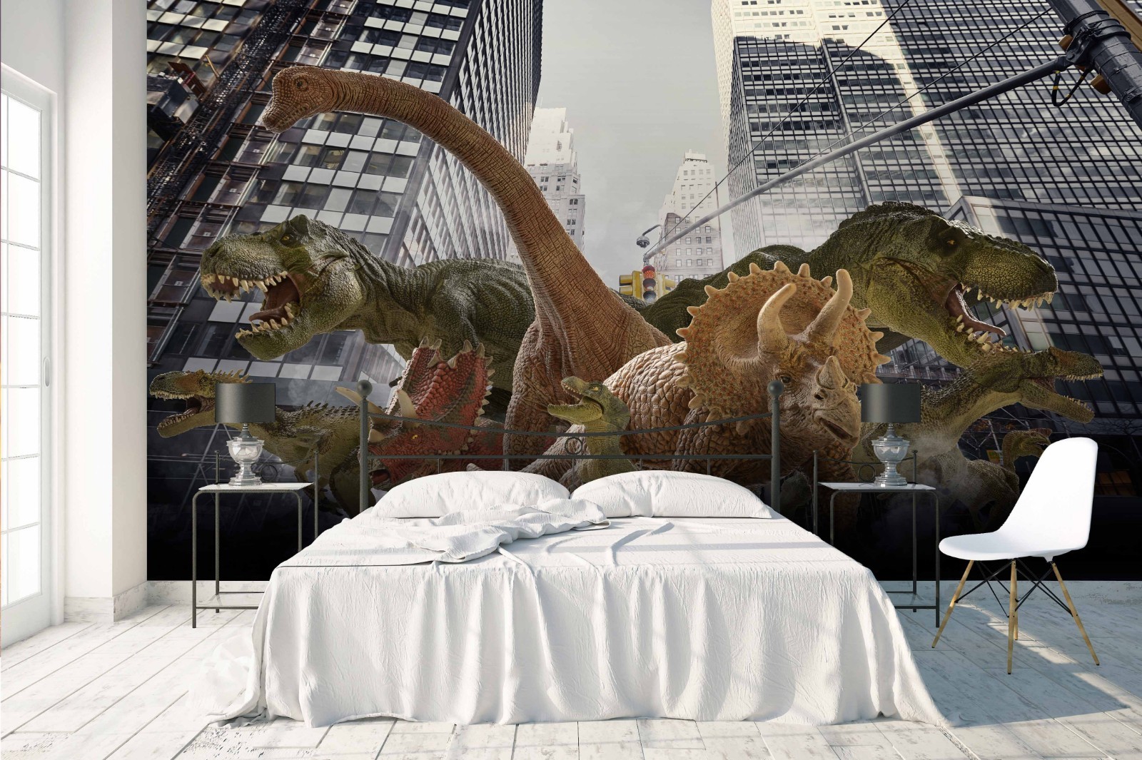3D City Dinosaur Illustration Wall Murals Wallpaper Murals Wall Sticker