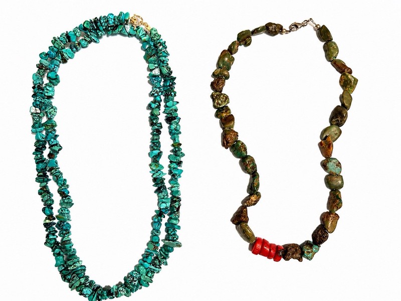 Vintage Sterling Silver Clasp & Turquoise Coral Beaded Necklace Set of 2 