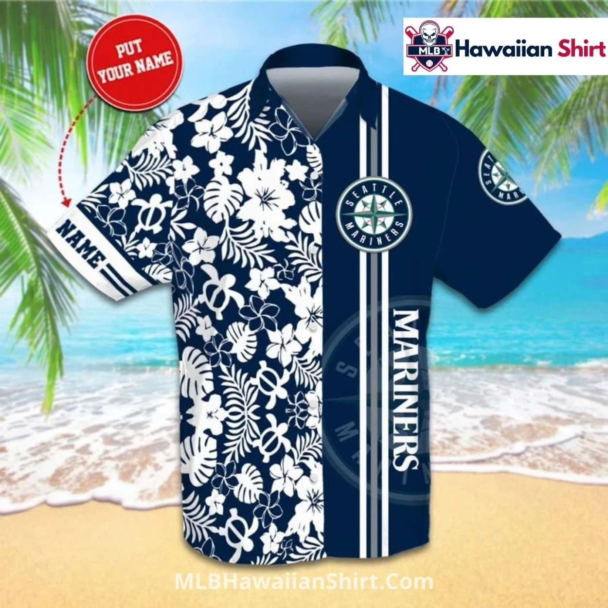 Half Floral Stripe Seattle Baseball Team Marinerss Hawaiian Shirt, Unisex Adults