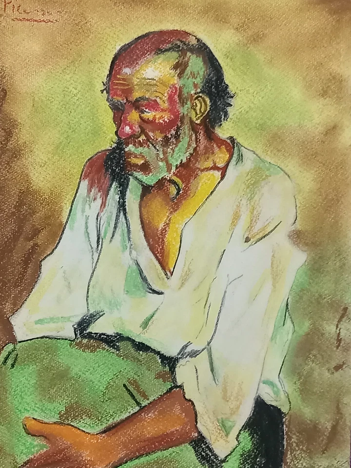 PABLO PICASSO 纸上绘画(手工制作)签名和盖章混合媒体。 — 第 3/4 张图片