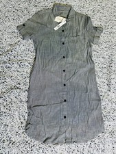NEW T Tahari Dress Womens 6 Gray Shirt Dress Midi Linen Rayon Minimalist Modern