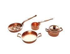 Puppenstube Kupfer Topfset Pfannen Küche Kochgeschirr Maßstab 1:12 Zubehör