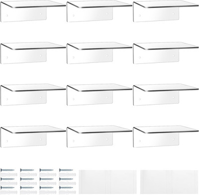 Clear Acrylic Floating Shelves - 6x6 Inch Wall Display (12 Pack)