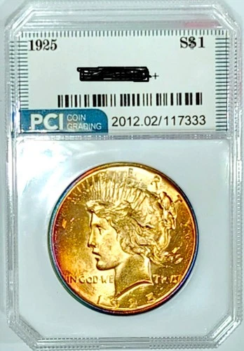 1925 Peace Dollar Gem BU +++  Light Golden Rainbow Color Toned Nice !