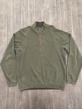 Tommy Bahama Sweater Mens Large Green 1/4 Zip Mock Nect Long Sleeve Pullover